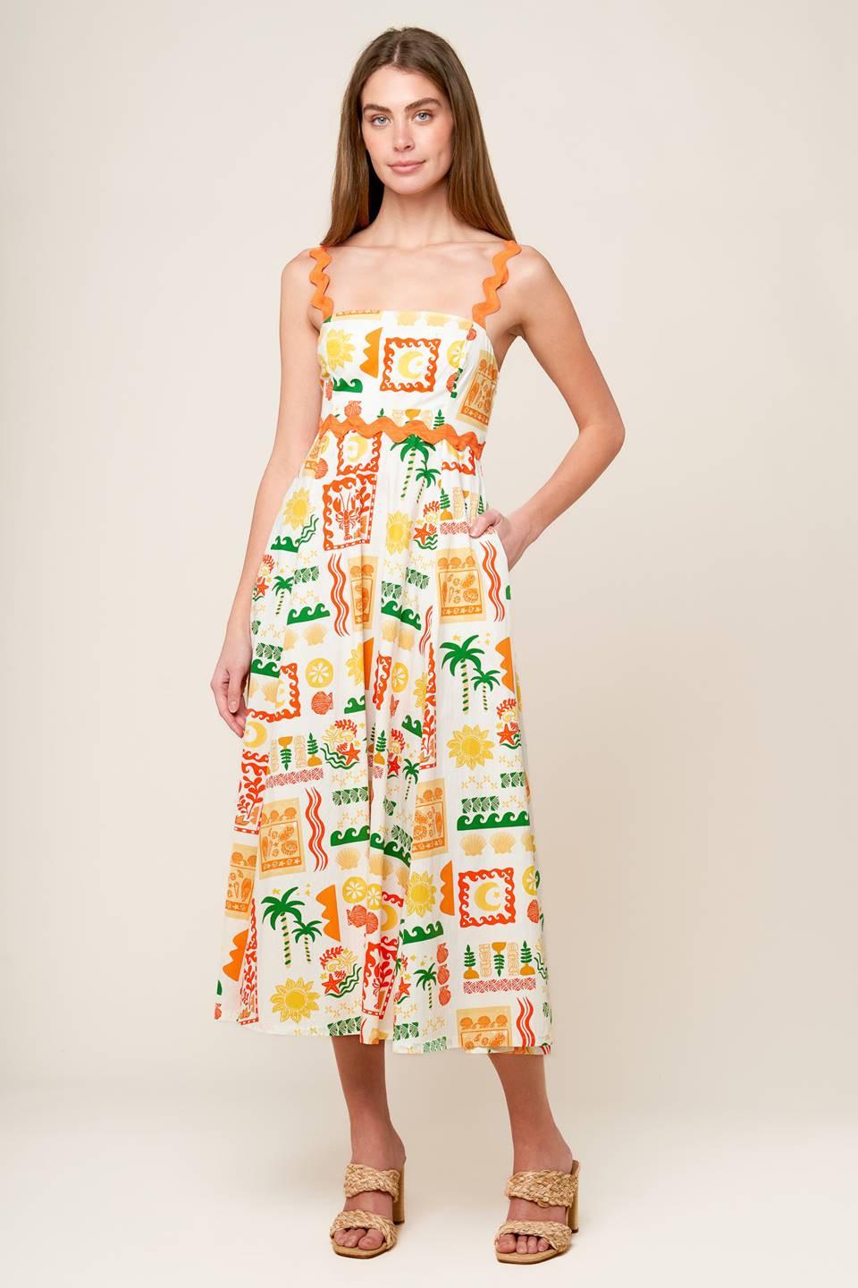 ROAMING AROUND WOVEN MIDI DRESS.