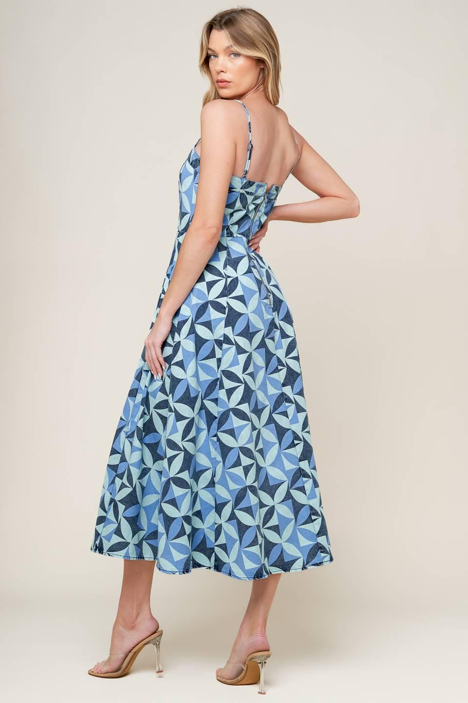 GWENNY BLUE DENIM MIDI DRESS.