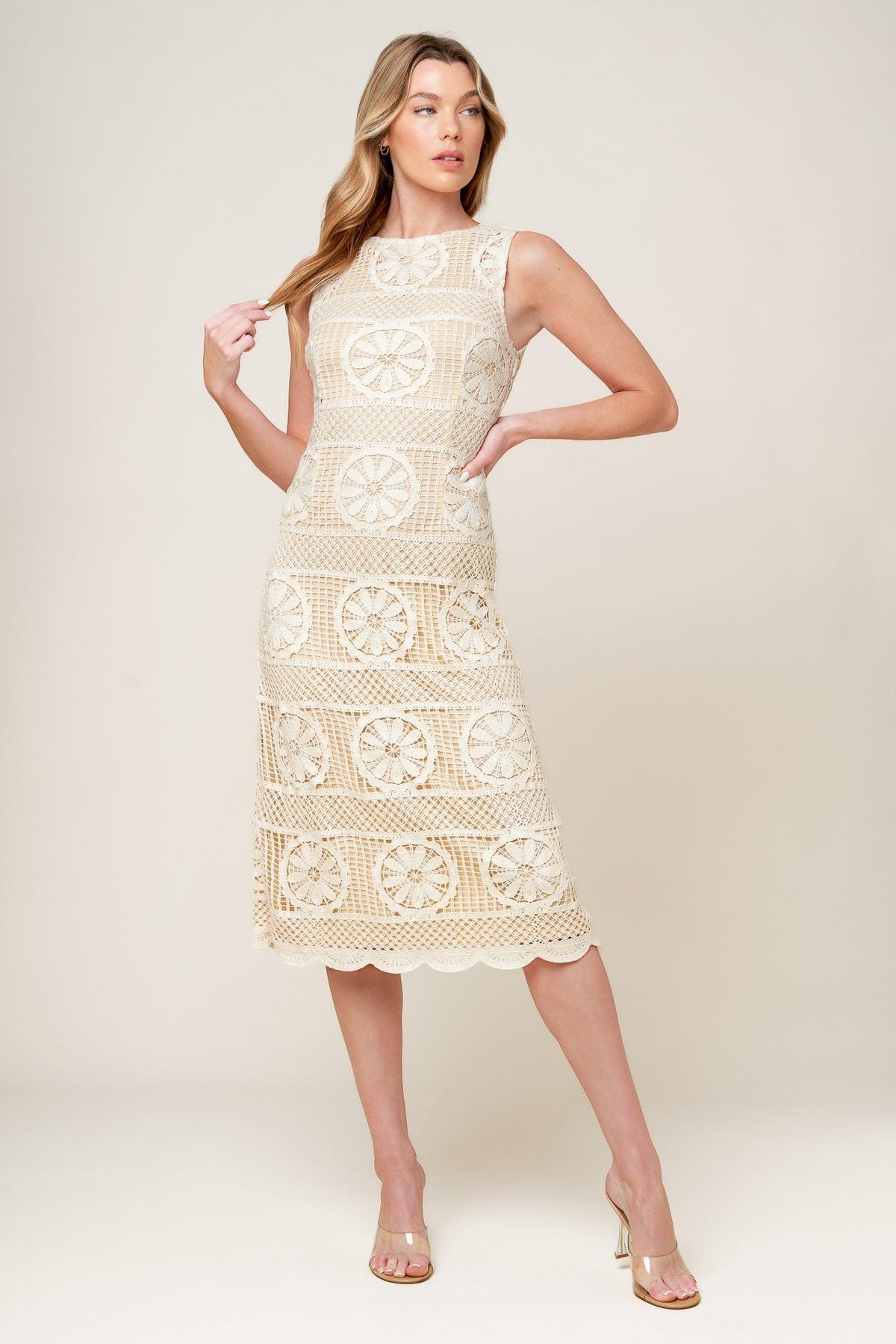PRETTIEST ENERGY CREAM LACE MIDI DRESS l FLYING TOMATO  Flying Tomato