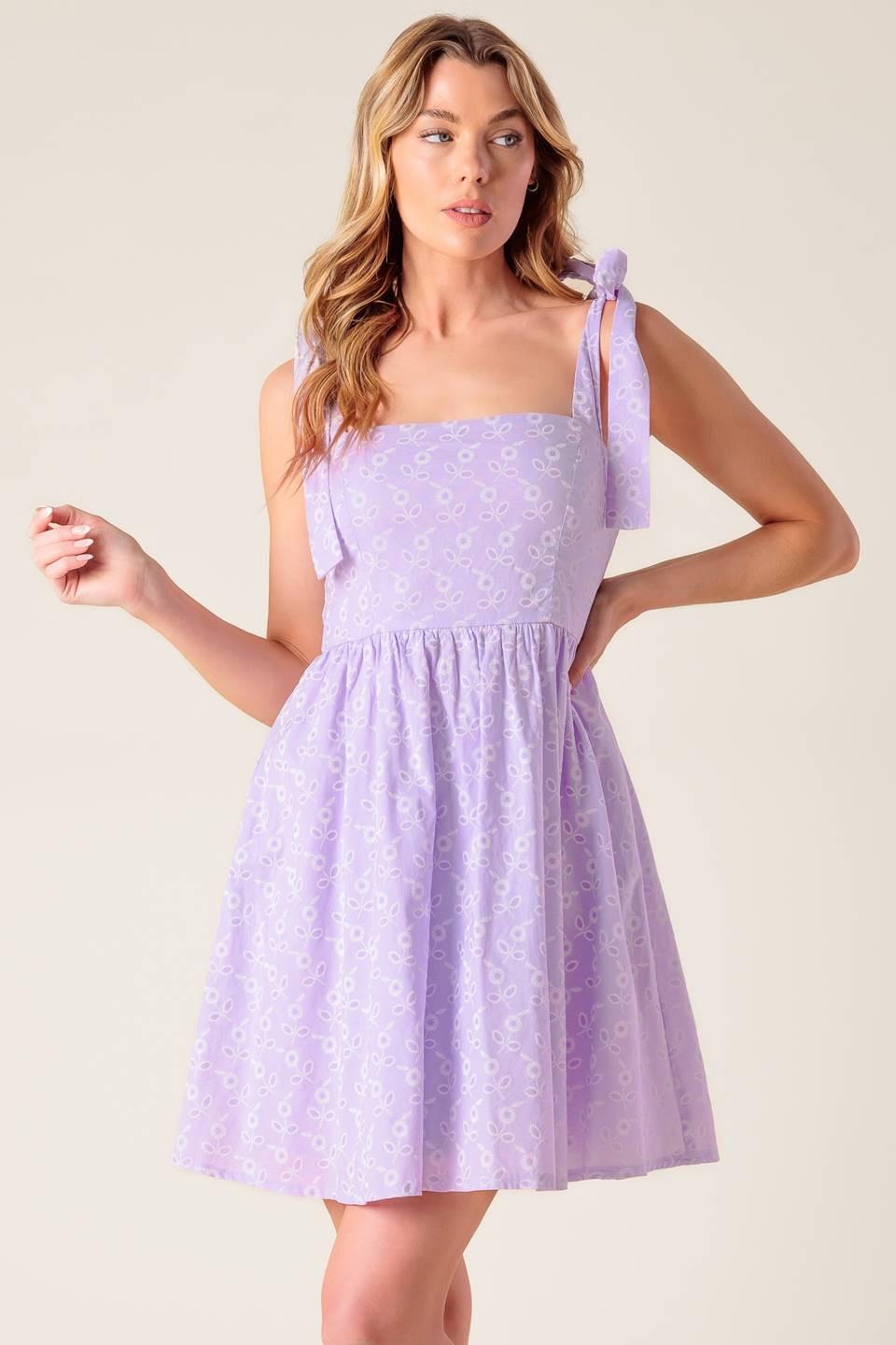 NIGHT TO REMEMBER LAVENDER WOVEN MINI DRESS.