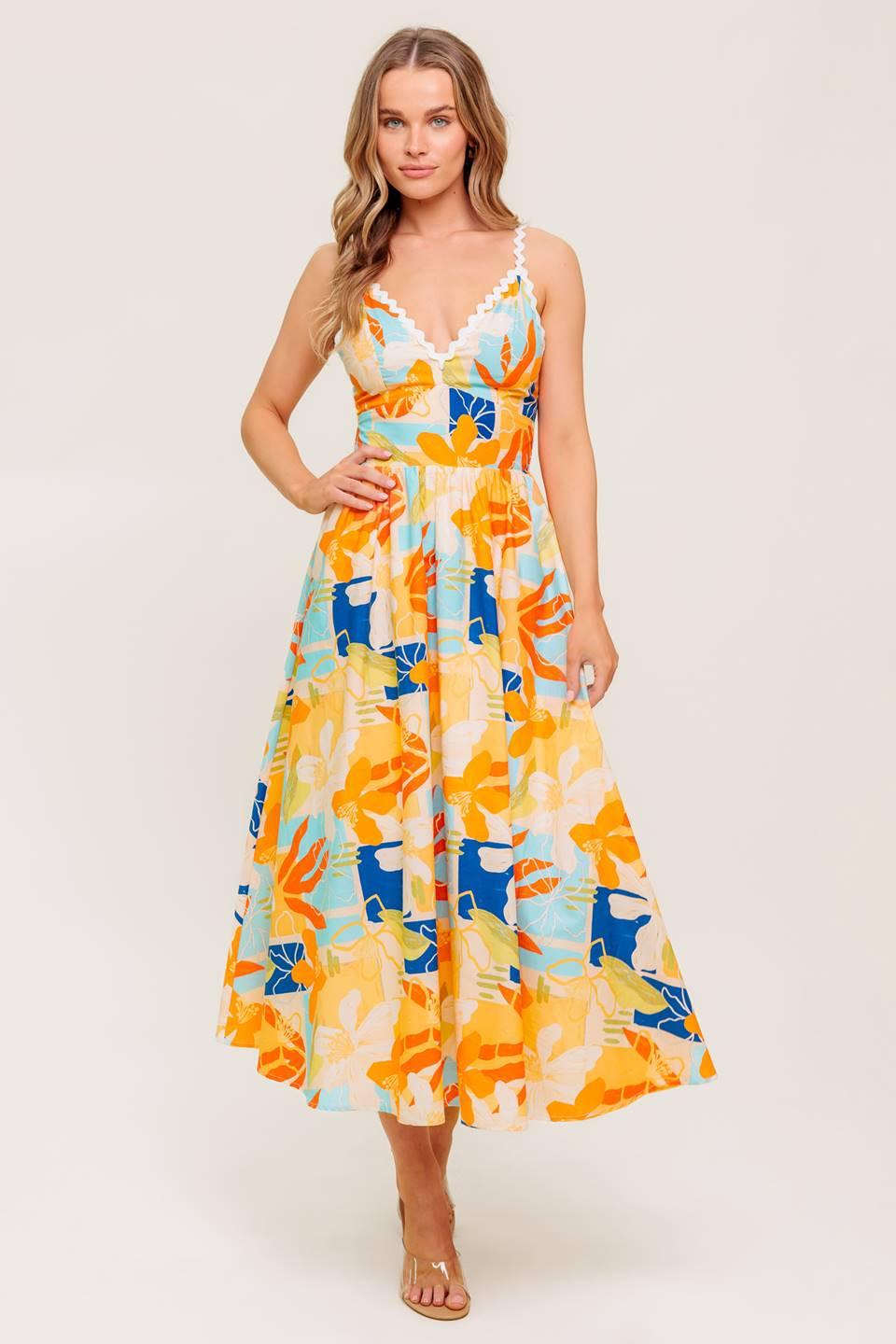 DAWN PETAL KISS WOVEN MIDI DRESS.