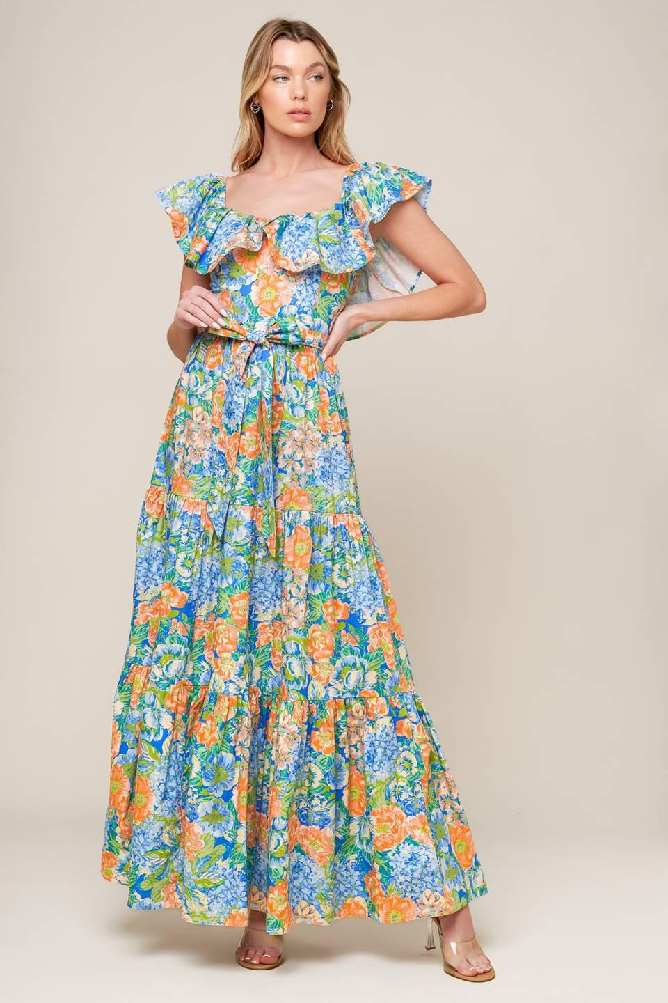 DELIGHTFUL GARDEN PARTY WOVEN MAXI DRESS.