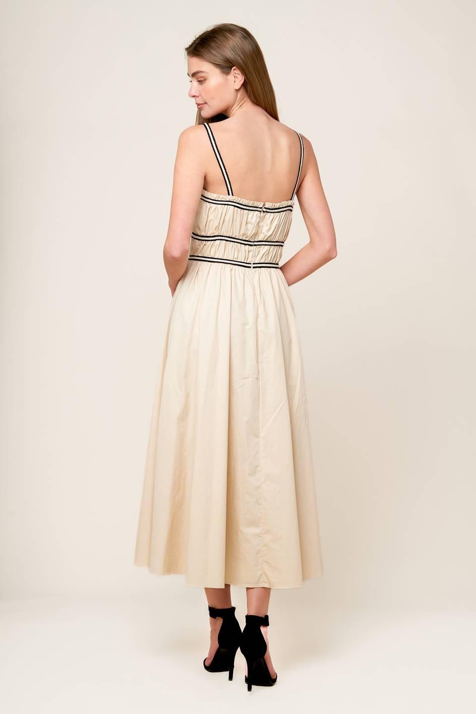 TERRIFIC TIMING CREAM WOVEN MIDI DRESS.