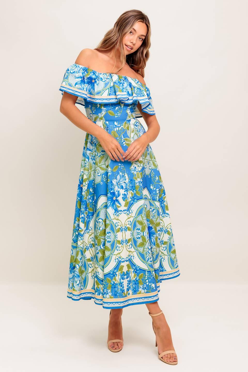 Tropical Haze Powder Blue Woven Midi Dress Tropical Haze Powder Blue Woven Midi Dress