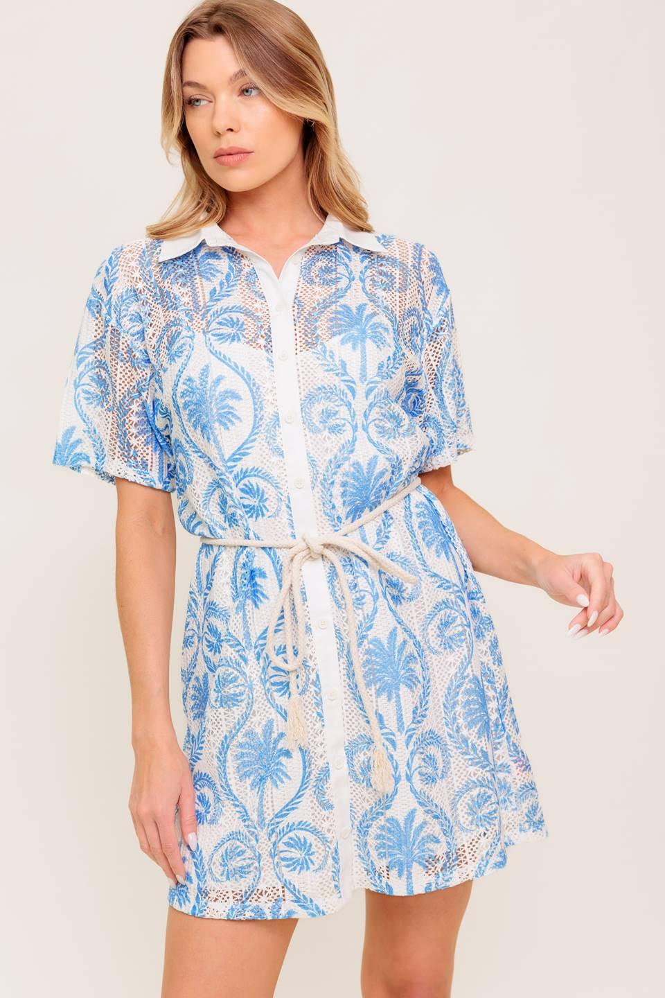 GENTLE SPIRIT WOVEN LACE MINI DRESS.