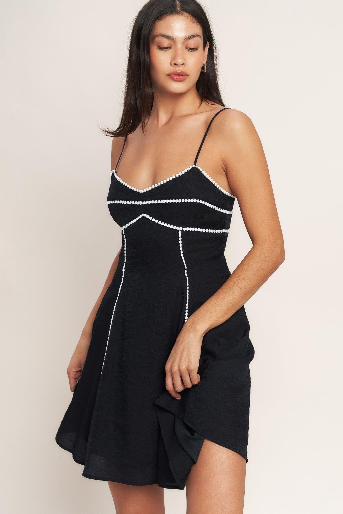 A solid woven mini dress featuring cami top, straps, lace trim, circle skirt and back zipper closure
Details:
Self : 80% Rayon 20% Nylon
Lining : 100% Polyester Exclusive of Decoration
Size & Fit
- Model is 5`8" And Wearing Size Small
- Measurements Taken From Size Small
- Approx. Length: 35" Flying Tomato