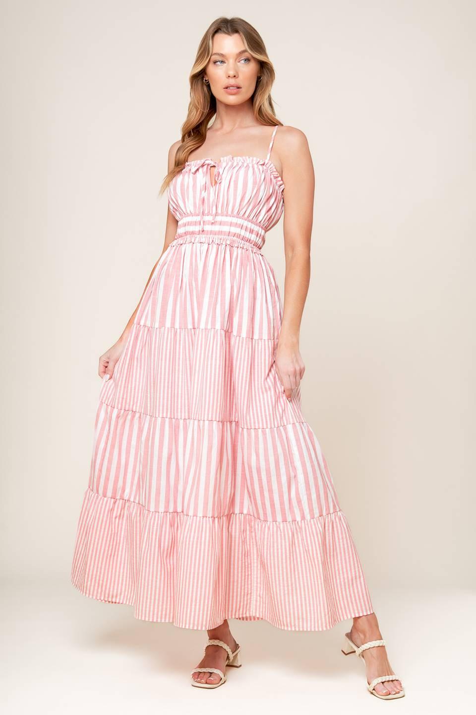 GIA PEONY PINK WOVEN MAXI DRESS.