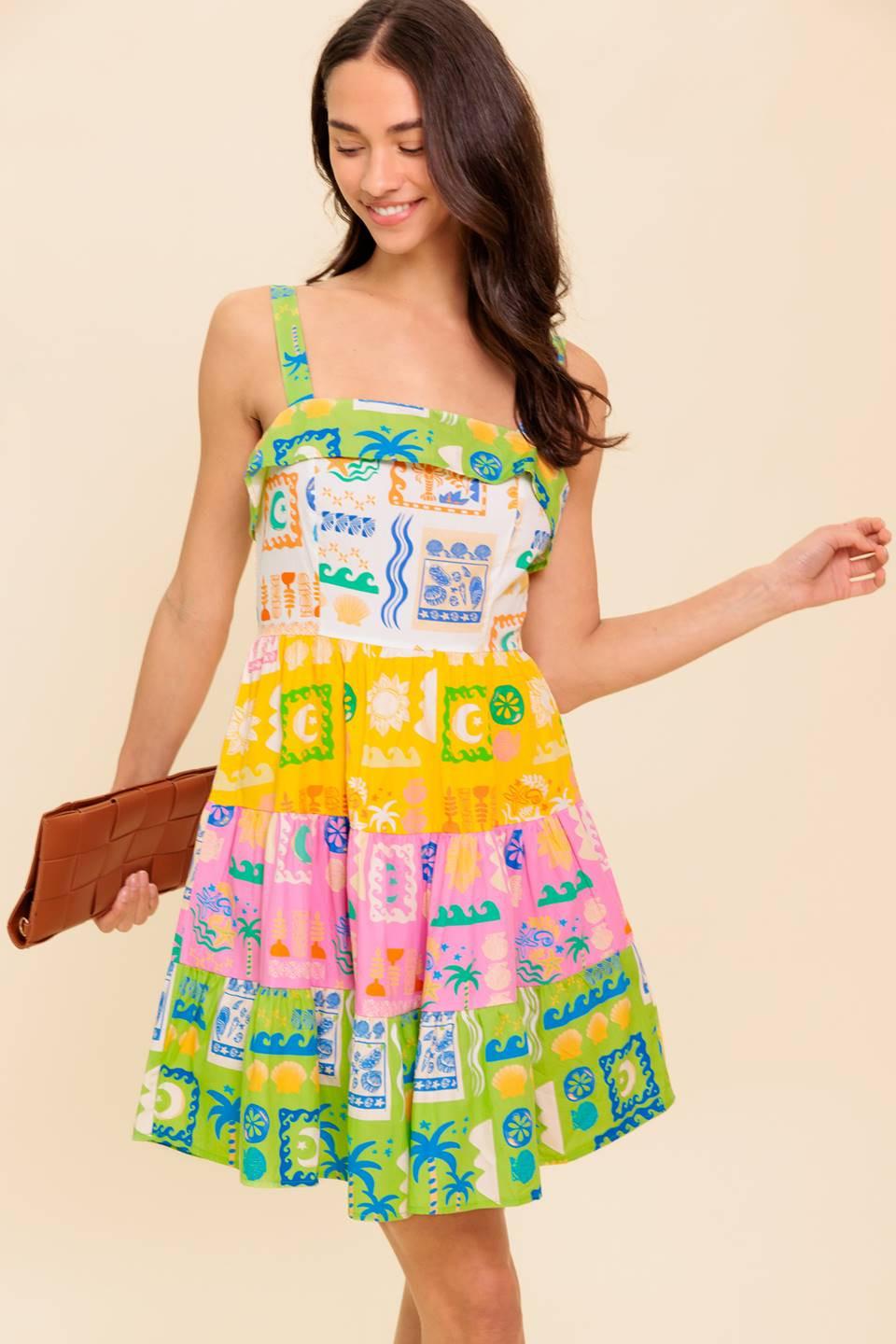 OUT OF OFFICE GREEN WOVEN MINI DRESS.