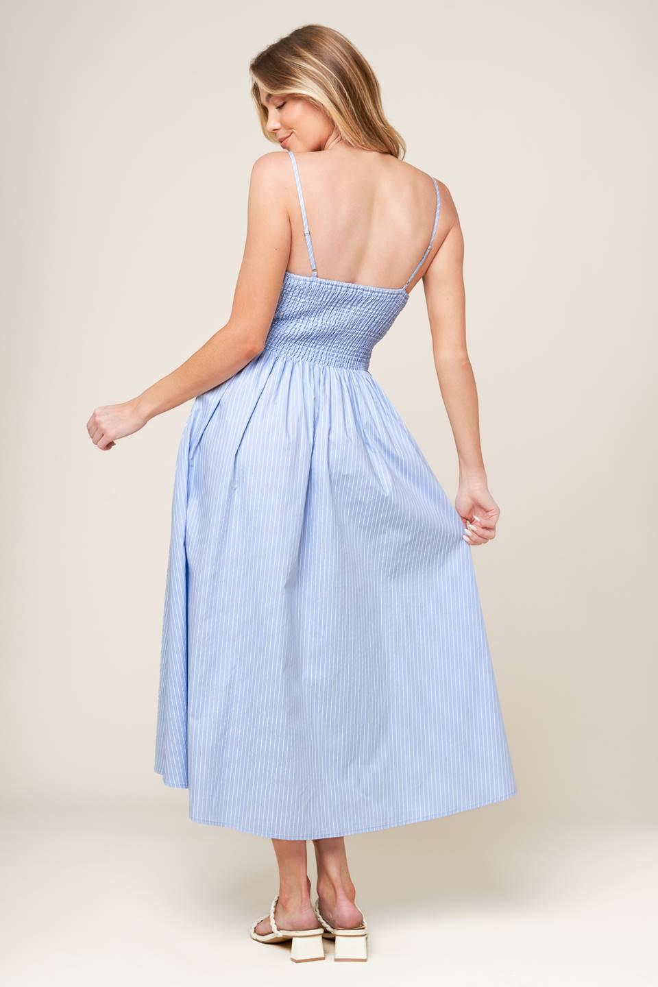 SUMMER INVITE PASTEL BLUE WOVEN MIDI DRESS.