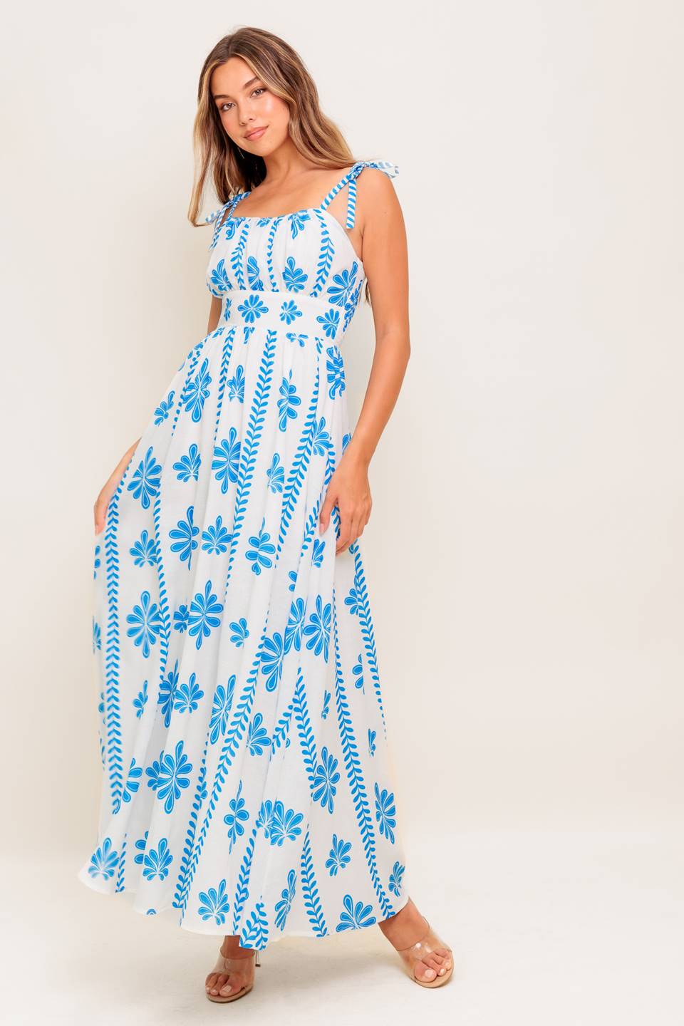 BLUE NOIR FLORAL WOVEN MAXI DRESS