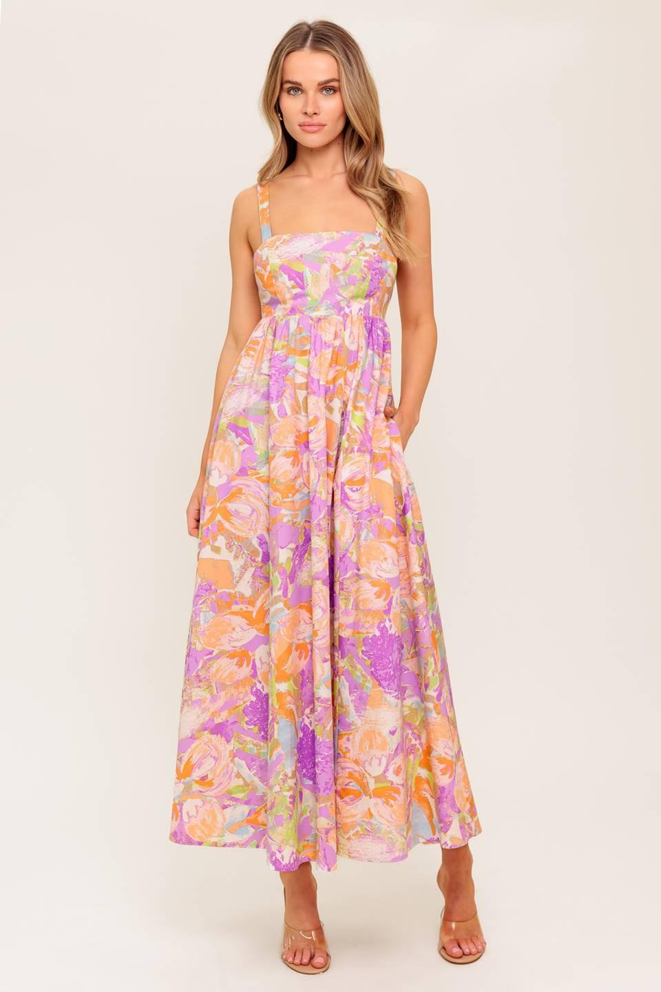 BREEZE SONG PINK WOVEN MIDI DRESS.