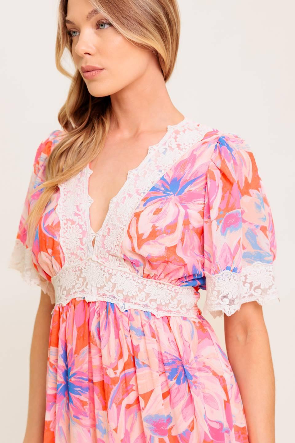 MINIMAL BLOOM WOVEN MAXI DRESS l FLYING TOMATO CORAL BLUE / S