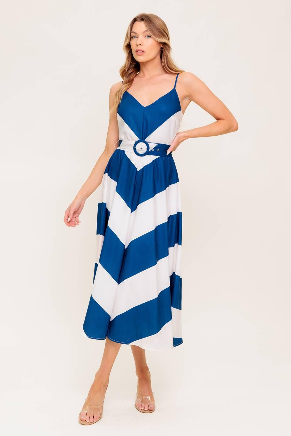 RADIANT HEART NAVY WOVEN MIDI DRESS - Flying Tomato - DRESSES - Flying Tomato