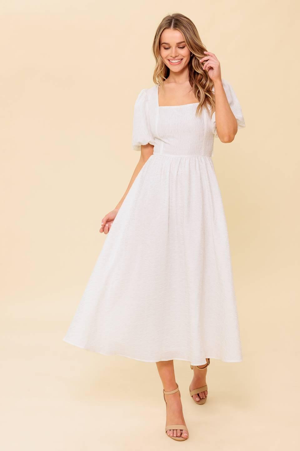 Sleek Dedication Ivory Woven MDI Dress L Flying Tomato Ivory / S