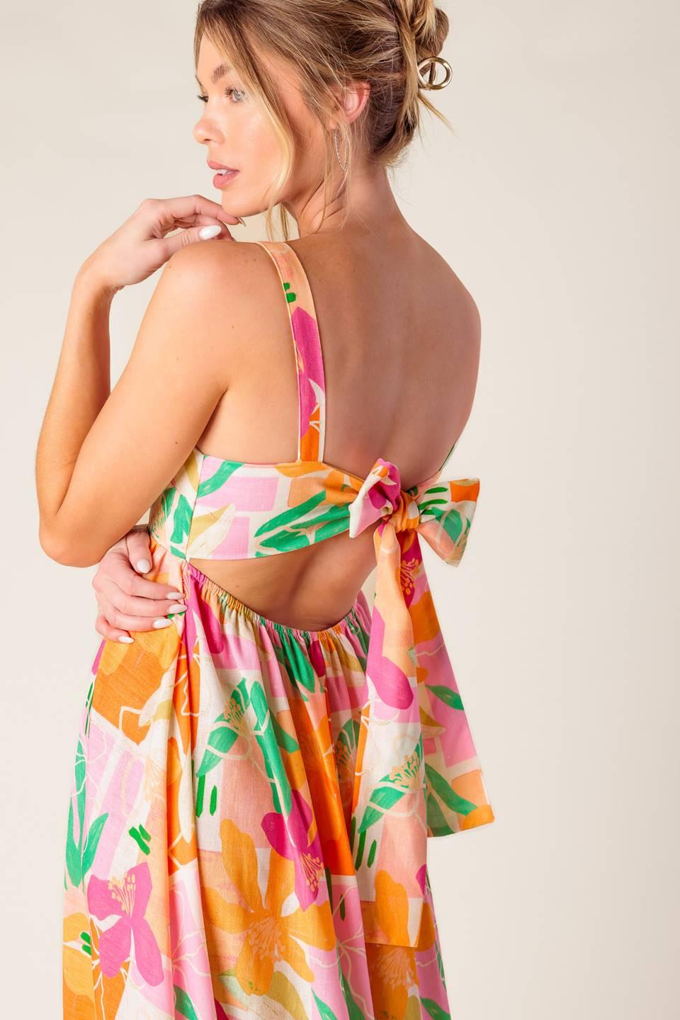 BON VOYAGE PINK ORANGE WOVEN MAXI DRESS.