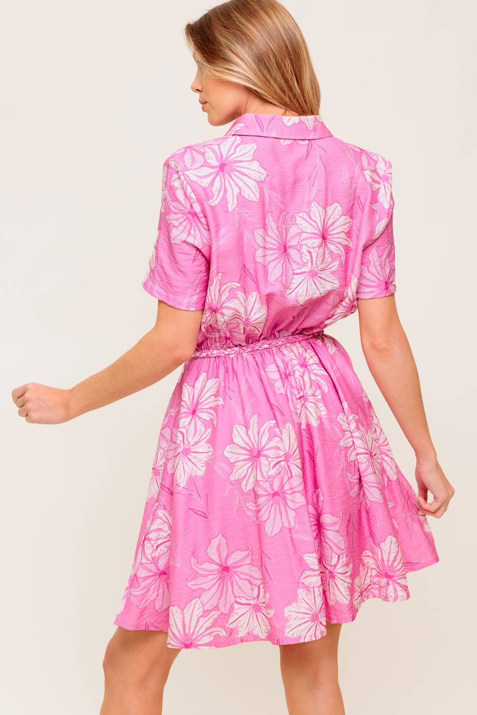 SUMMER SHADE STORY PINK WOVEN MINI DRESS