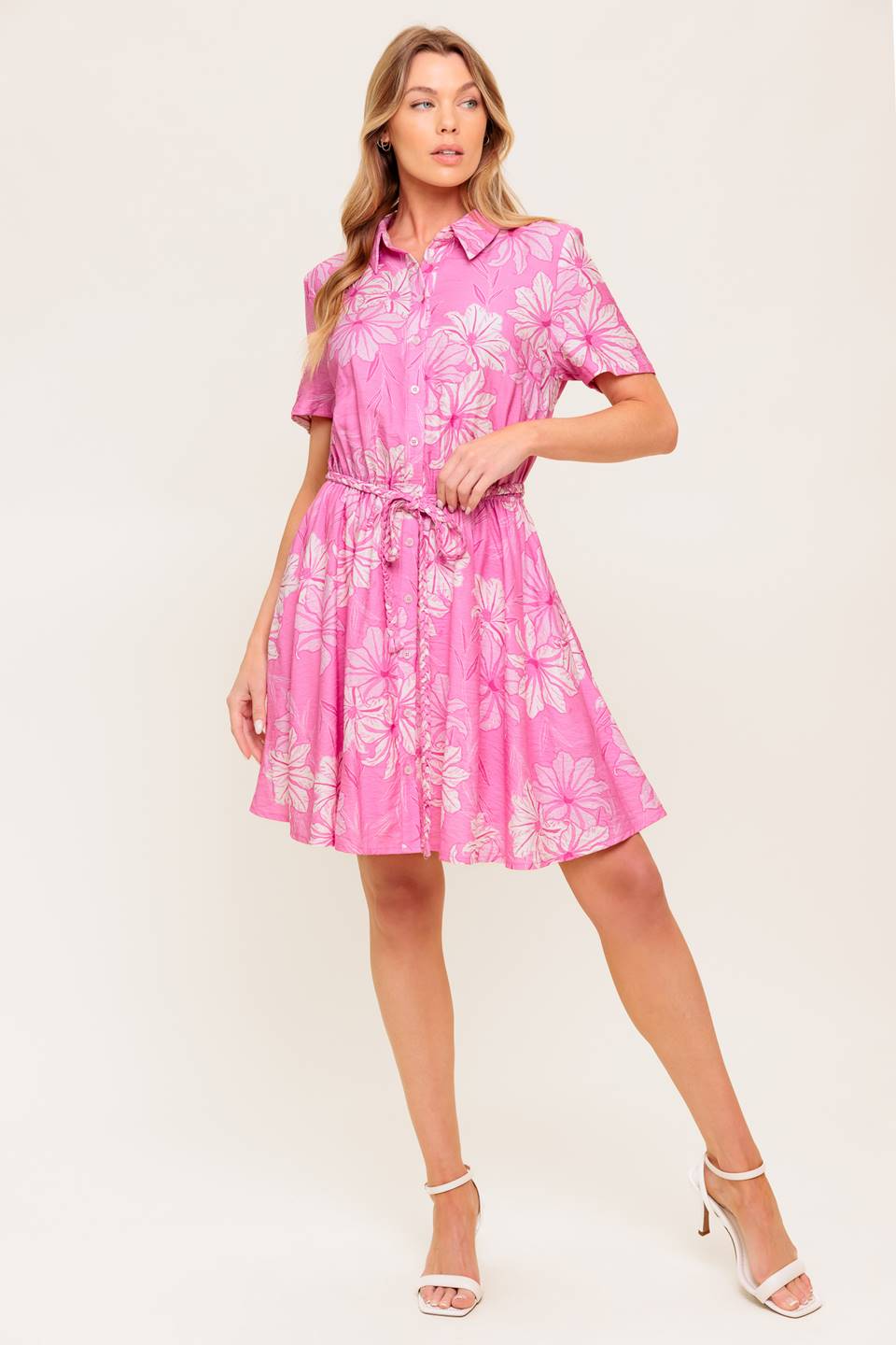 SUMMER SHADE STORY PINK WOVEN MINI DRESS