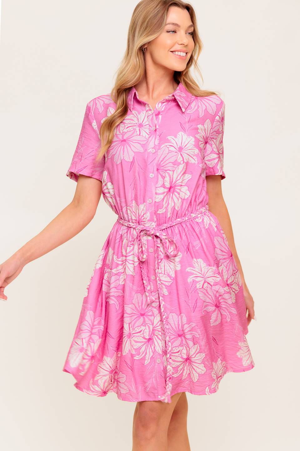 SUMMER SHADE STORY PINK WOVEN MINI DRESS