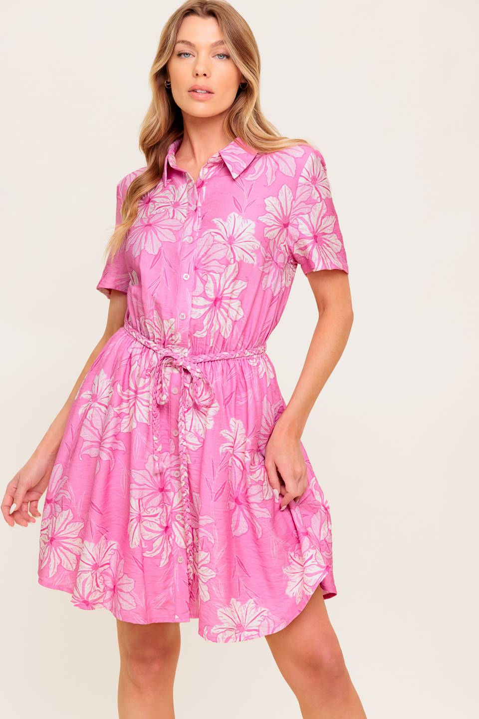 SUMMER SHADE STORY PINK WOVEN MINI DRESS