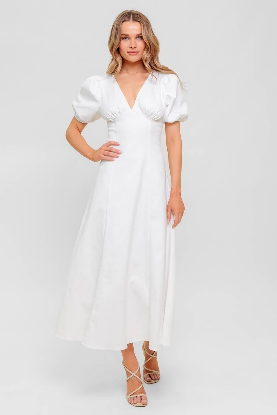 SECRET VINE GLOW WOVEN TWILL MIDI DRESS.