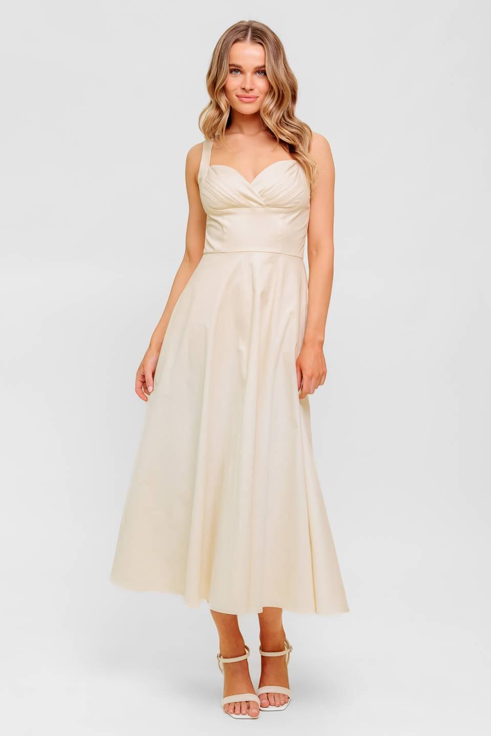 OCEAN SHEEN TENDER CREAM WOVEN MIDI DRESS.