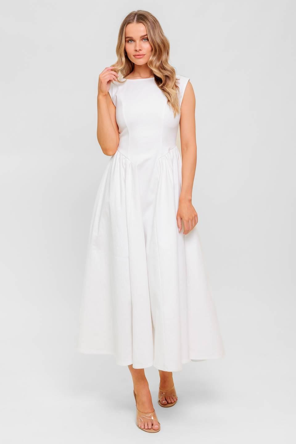 knee length dresses for ladies CANDLE VINE WHITE DENIM WOVEN MIDI DRESS l FLYING TOMATO – Flying Tomato