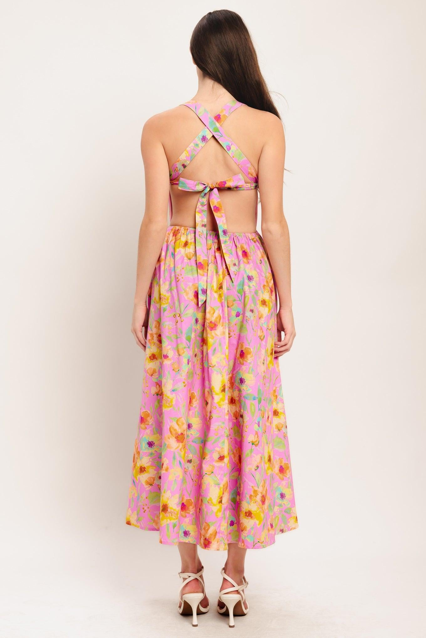 ROSY DAYDREAM WOVEN MIDI DRESS.