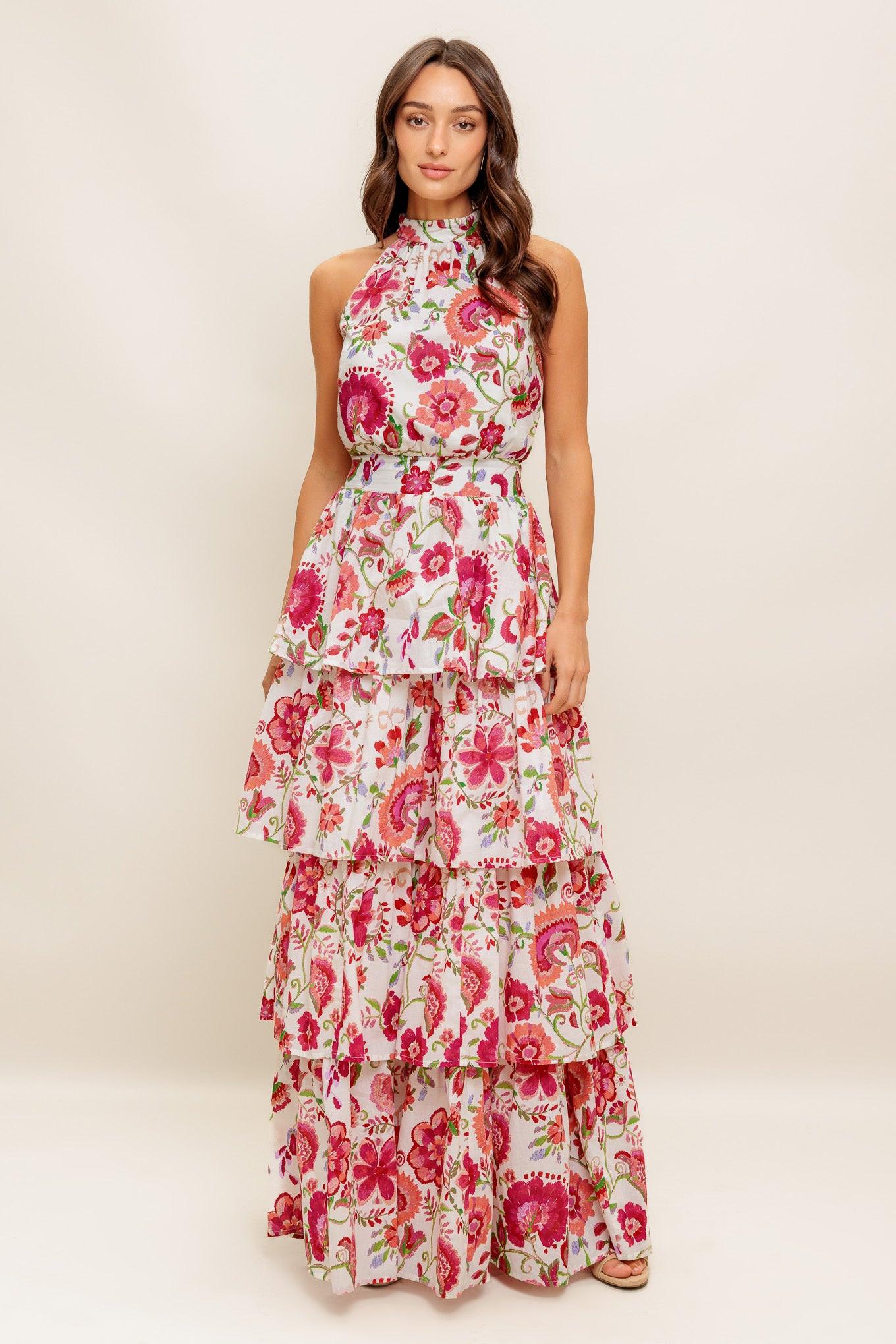 FLORAL RHAPSODY WOVEN MAXI DRESS - Flying Tomato - DRESSES - Flying Tomato