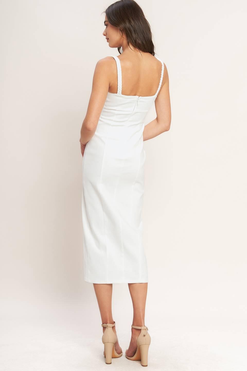 SILENT SHIN TWILL MIDI DRESS.