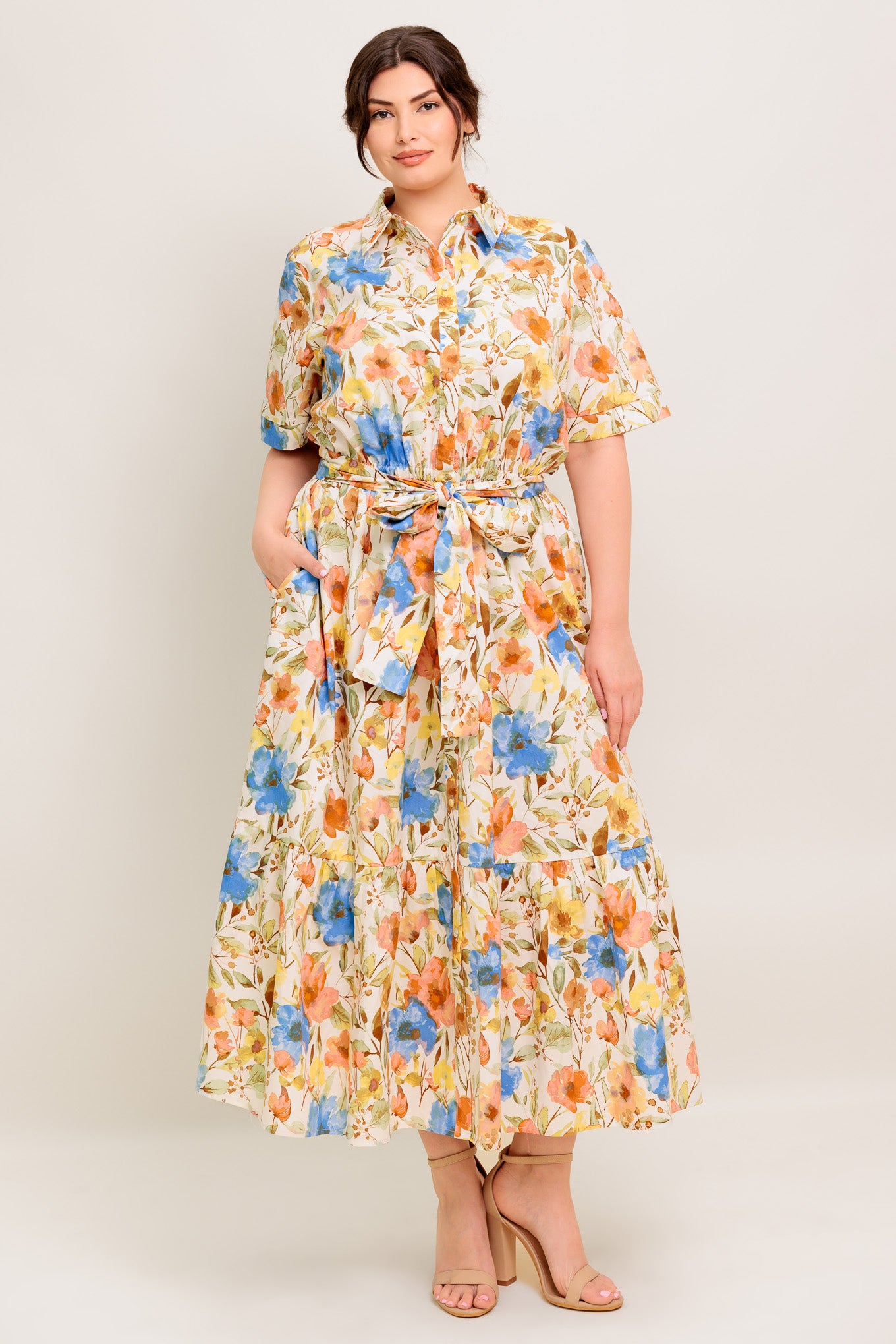 PROSPERINA GIOVANNA IVORY WOVEN MIDI DRESS