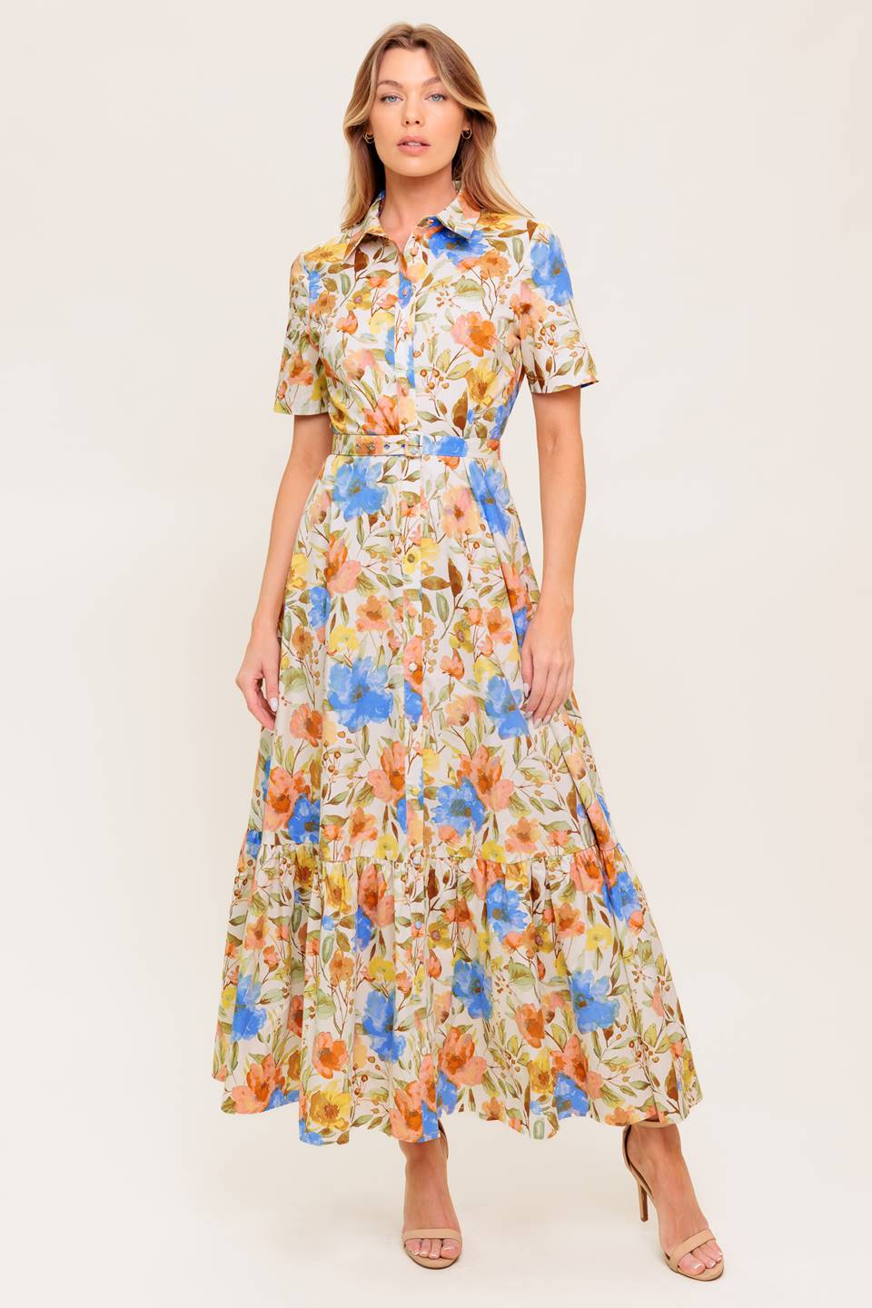 PROSPERINA GIOVANNA IVORY WOVEN MIDI DRESS
