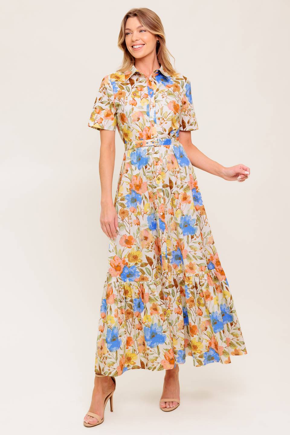 PROSPERINA GIOVANNA IVORY WOVEN MIDI DRESS