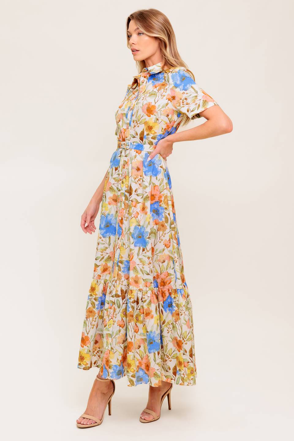 PROSPERINA GIOVANNA IVORY WOVEN MIDI DRESS