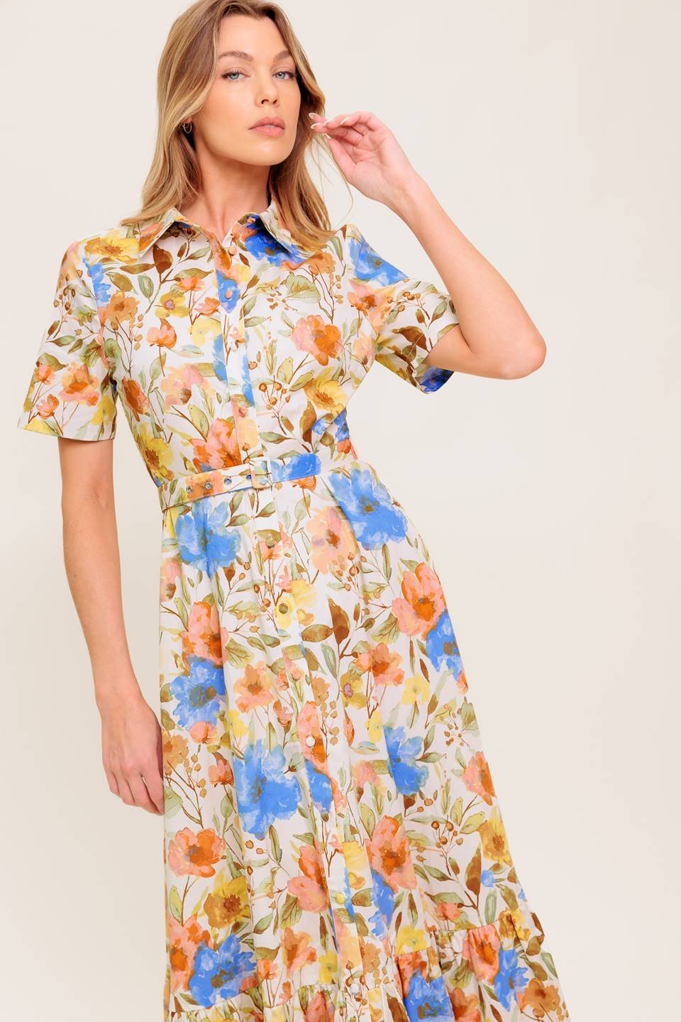 PROSPERINA GIOVANNA IVORY WOVEN MIDI DRESS