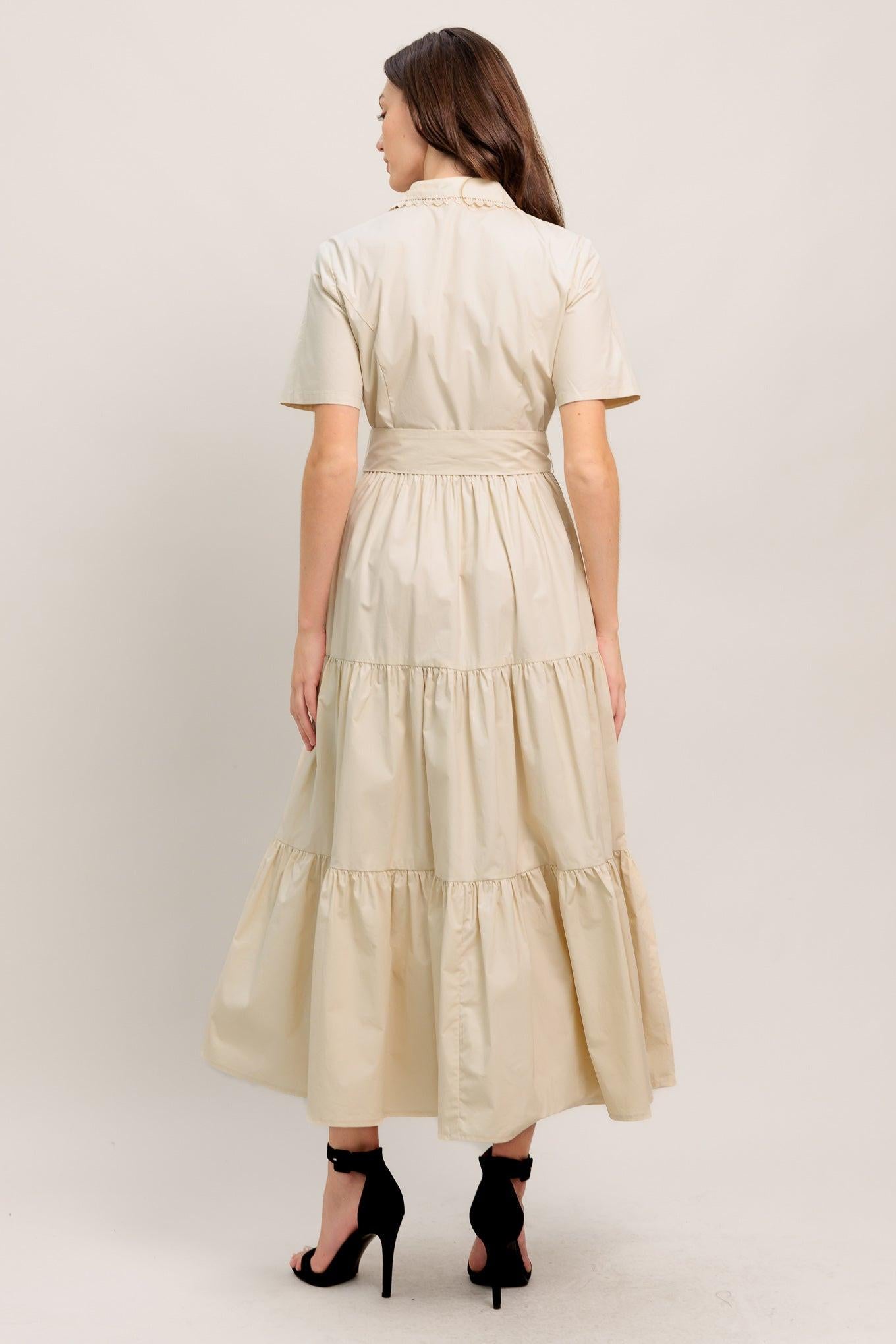 WORTH THE WAIT WOVEN MIDI DRESS.