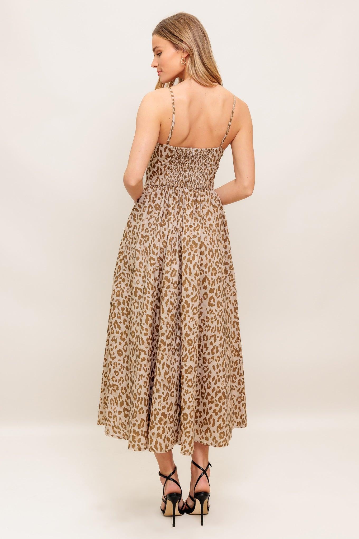 TENDER TOUCH TAUPE WOVEN MIDI DRESS.