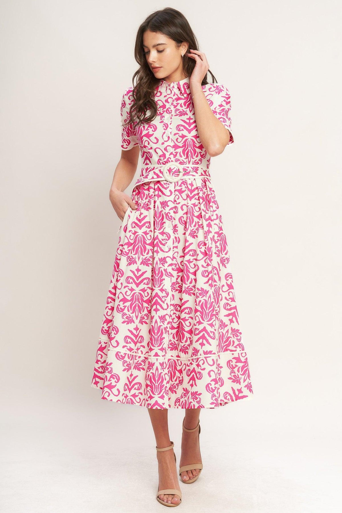 FESTA BLOSSOM WOVEN MIDI SHIRT DRESS.