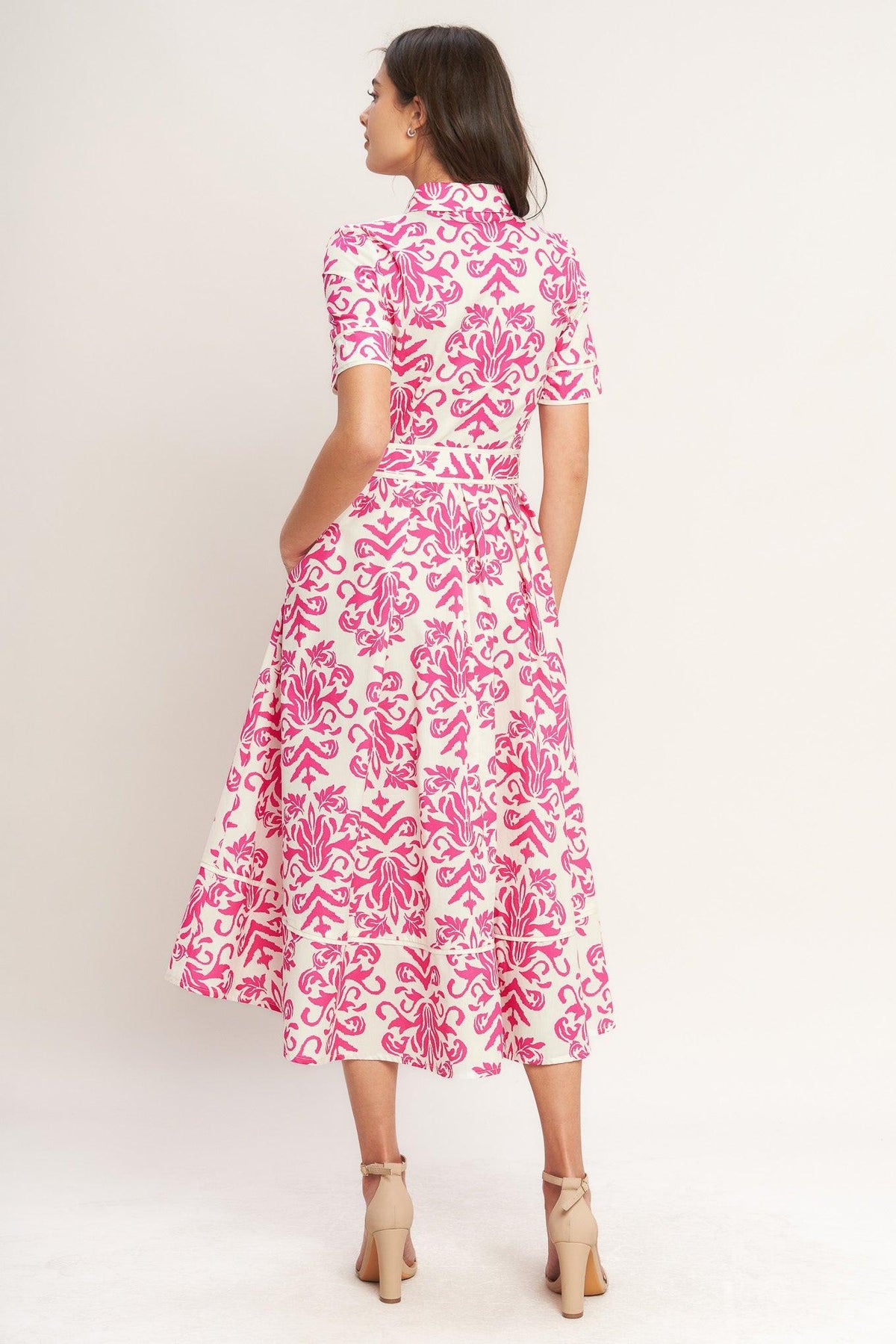 FESTA BLOSSOM WOVEN MIDI SHIRT DRESS.