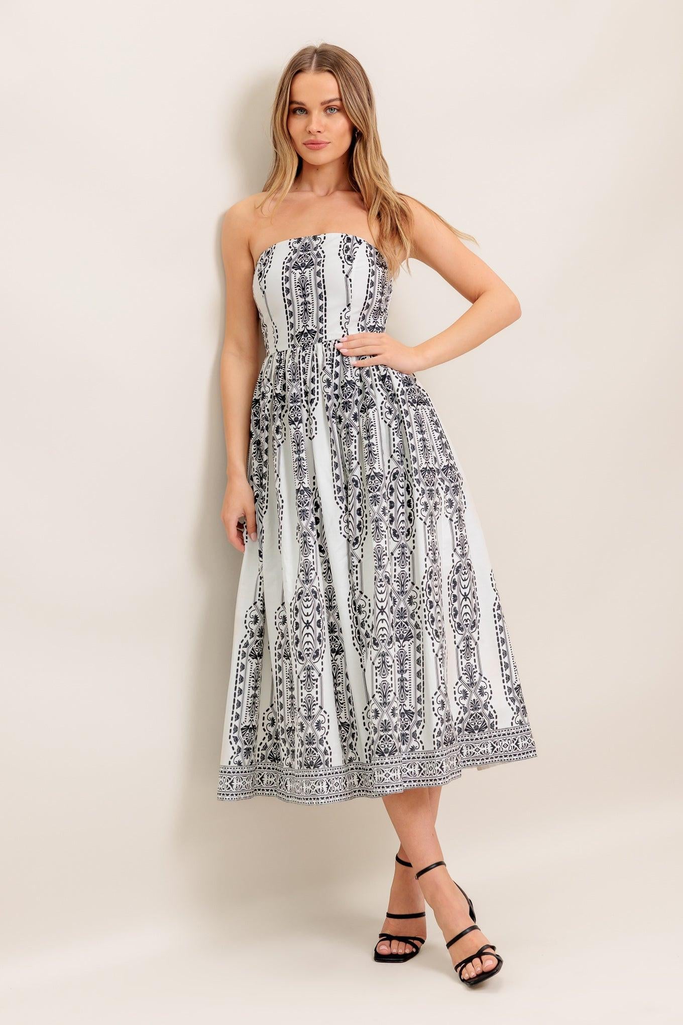 SUMMER SILHOUETTE WOVEN MIDI DRESS.