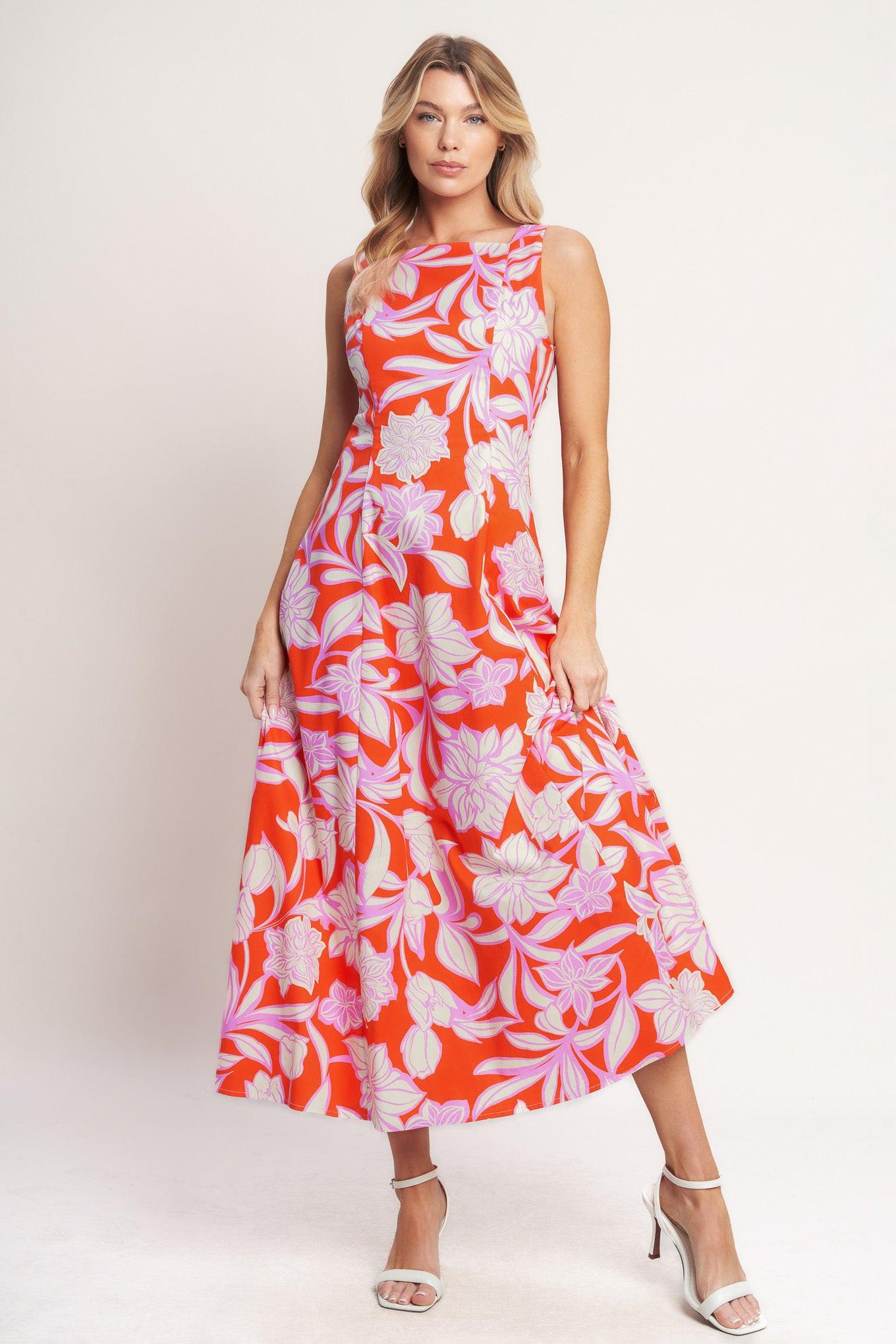 A printed woven midi dress featuring square neckline, sleeveless, circle skirt, bare back with tie and zipper closure
Details:
Self : 100% Cotton
Lining : 100% Polyester
Size & Fit
- Model is 5`8" And Wearing Size Small
- Measurements Taken From Size Small
- Approx. Length: 52"