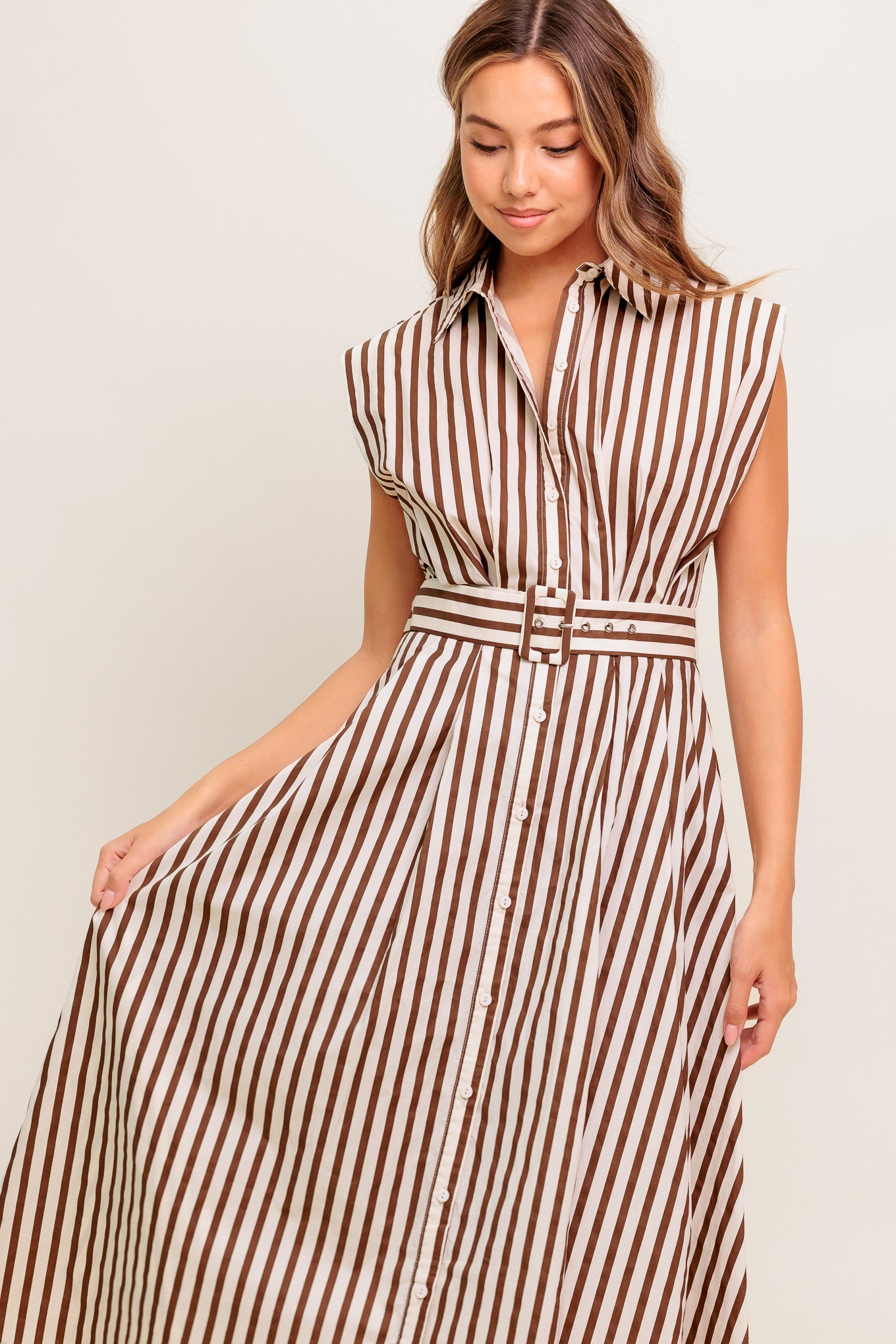 BISTRO STRIPE WOVEN MIDI DRESS