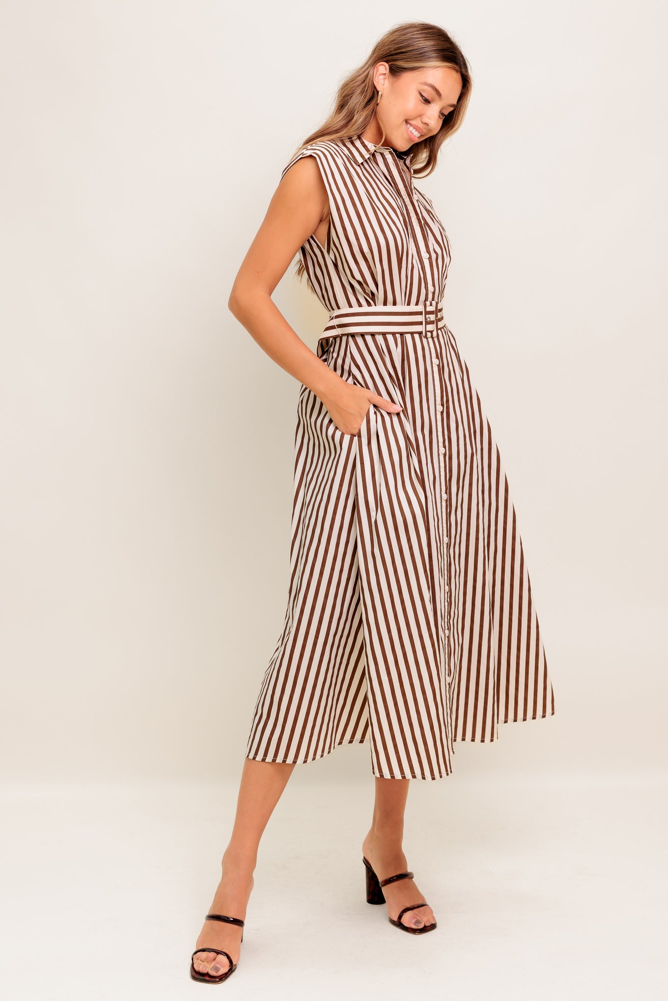 BISTRO STRIPE WOVEN MIDI DRESS