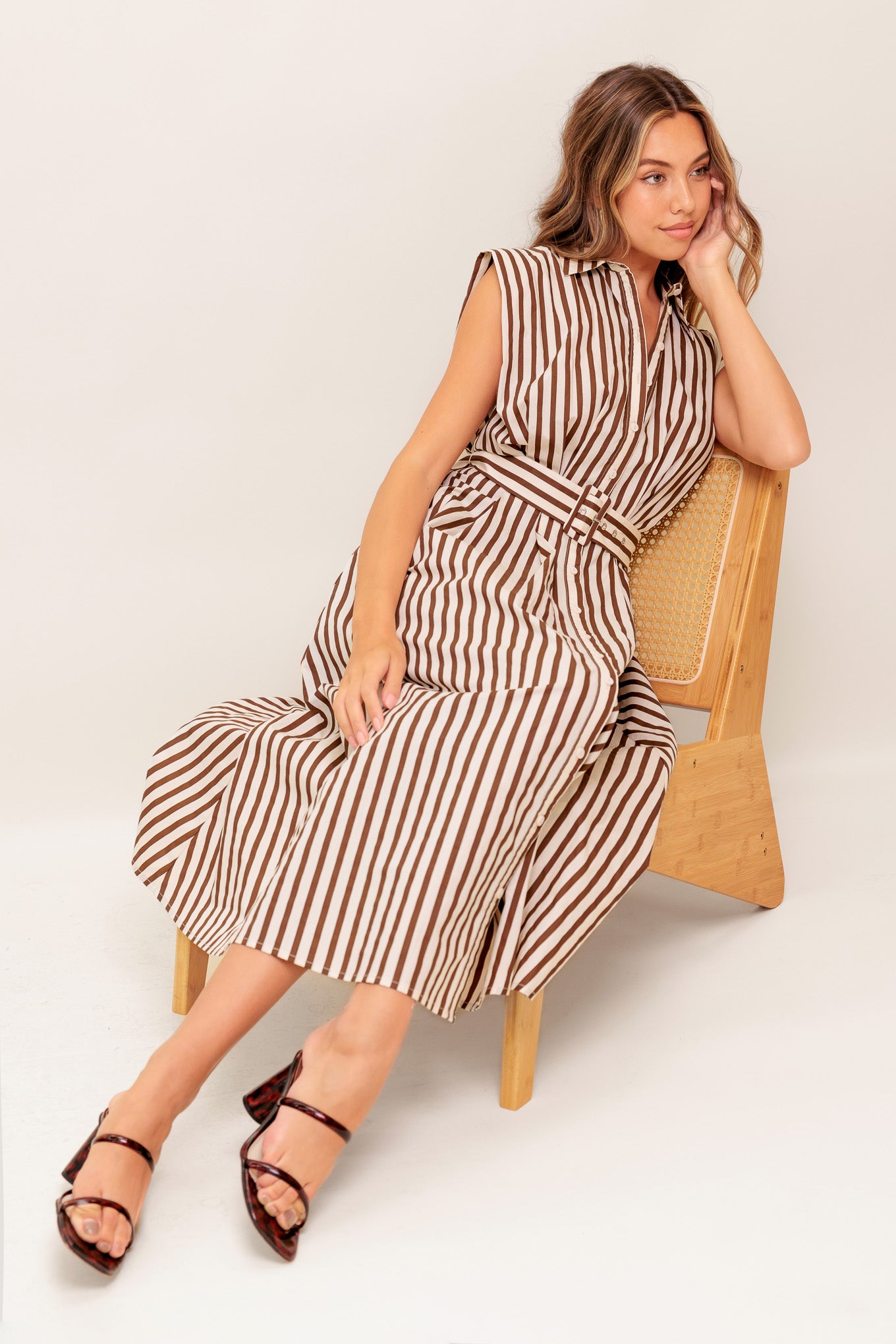 BISTRO STRIPE WOVEN MIDI DRESS
