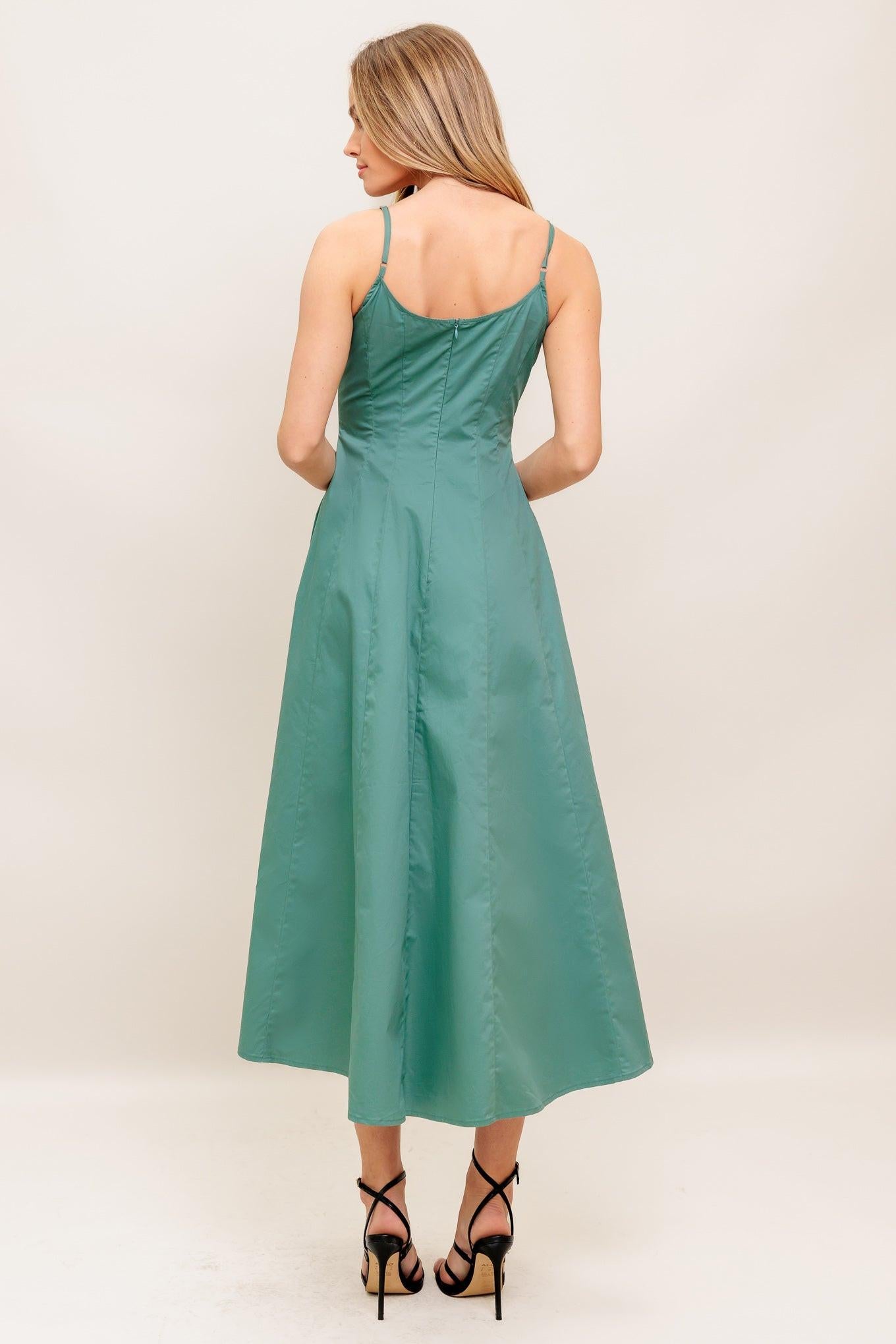 VERDE ELEGANTE WOVEN MIDI DRESS.