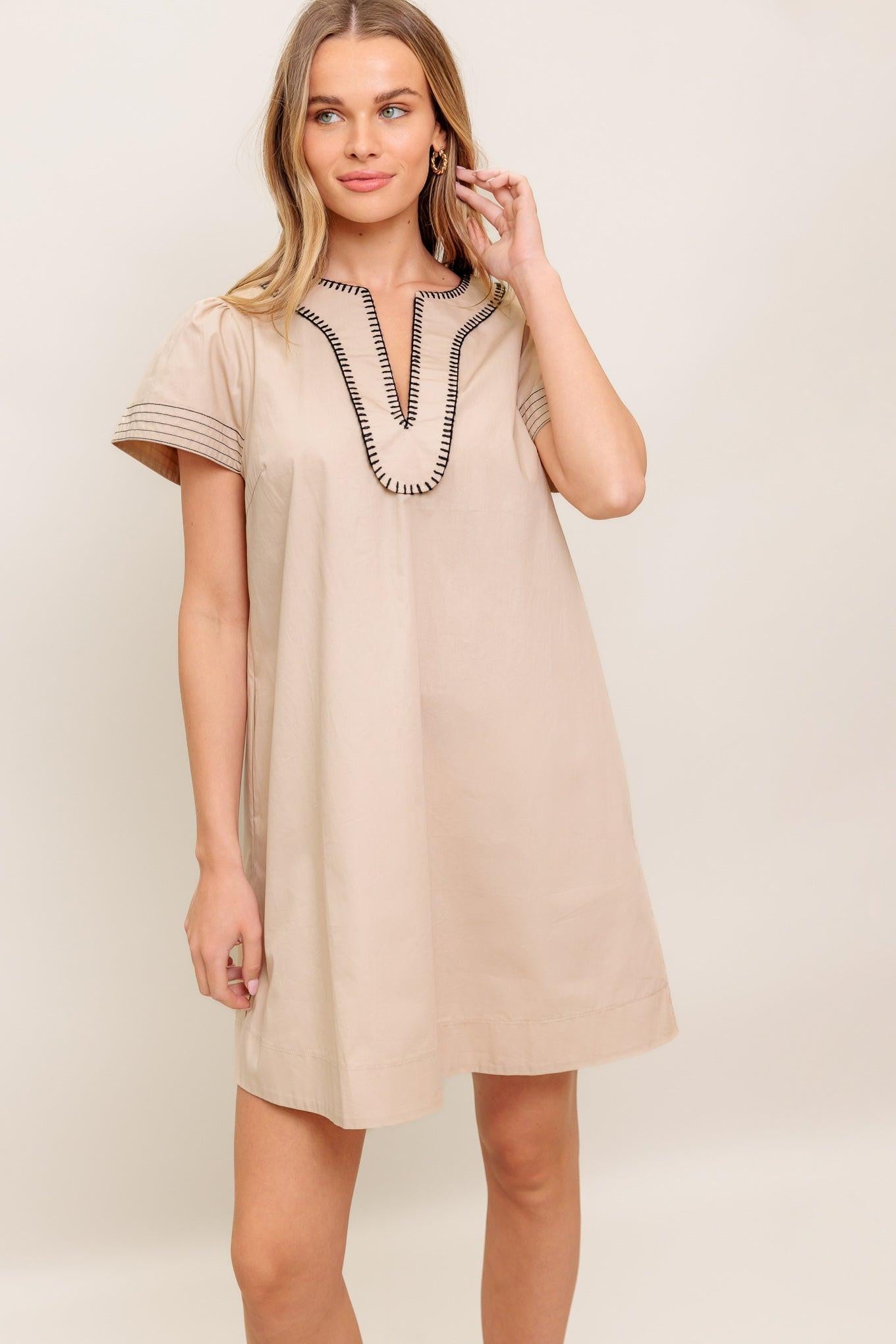CALM SILHOUETTE WOVEN MINI DRESS.