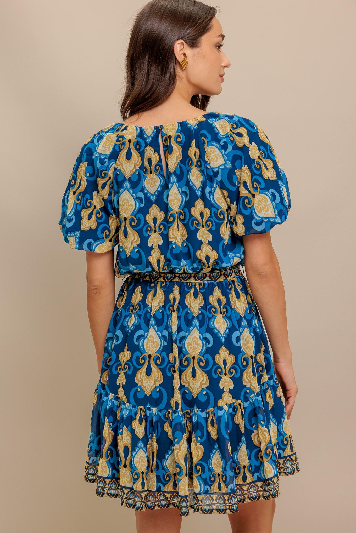 BAROQUE BREEZE WOVEN MINI DRESS.