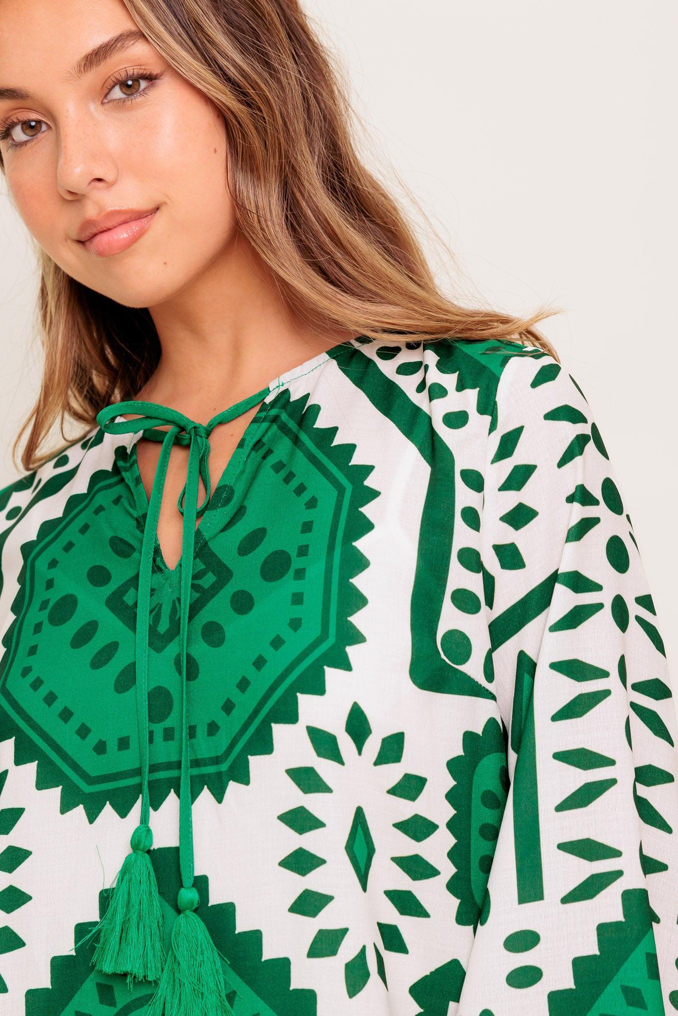 EMERALD TERRA TUNIC WOVEN MINI DRESS.