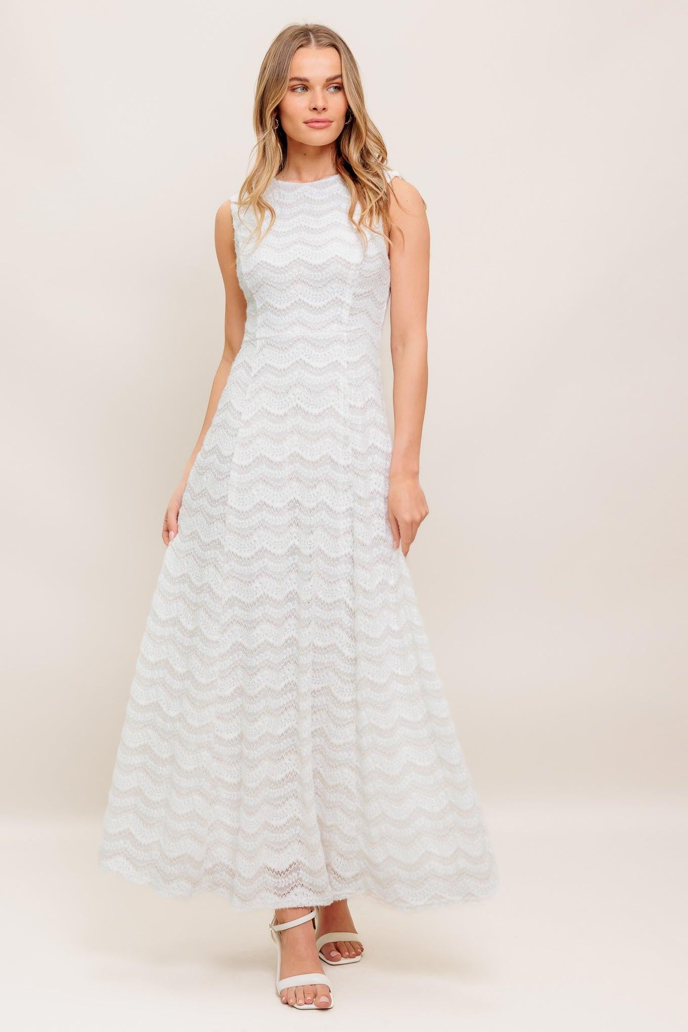 HEARTFELT CREAM WOVEN LACE ANKLE DRESS.