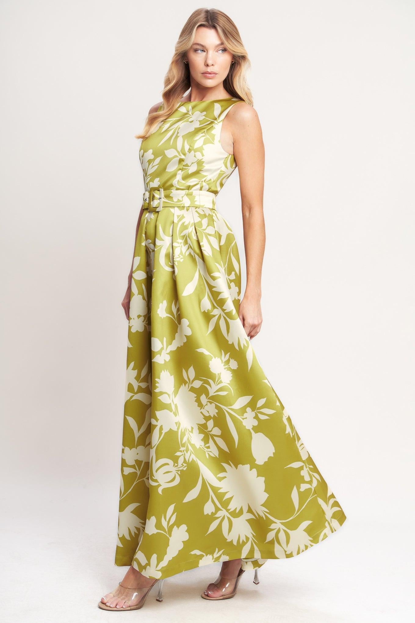 A printed woven maxi dress featuring round neckline, sleeveless, self belt, full skirt, open back with back neck button and zipper closure
Details:
Self : 100% Polyester
Lining : 100% Polyester
Size & Fit
- Model is 5`8" And Wearing Size Small
- Measurements Taken From Size Small
- Approx. Length: 60"