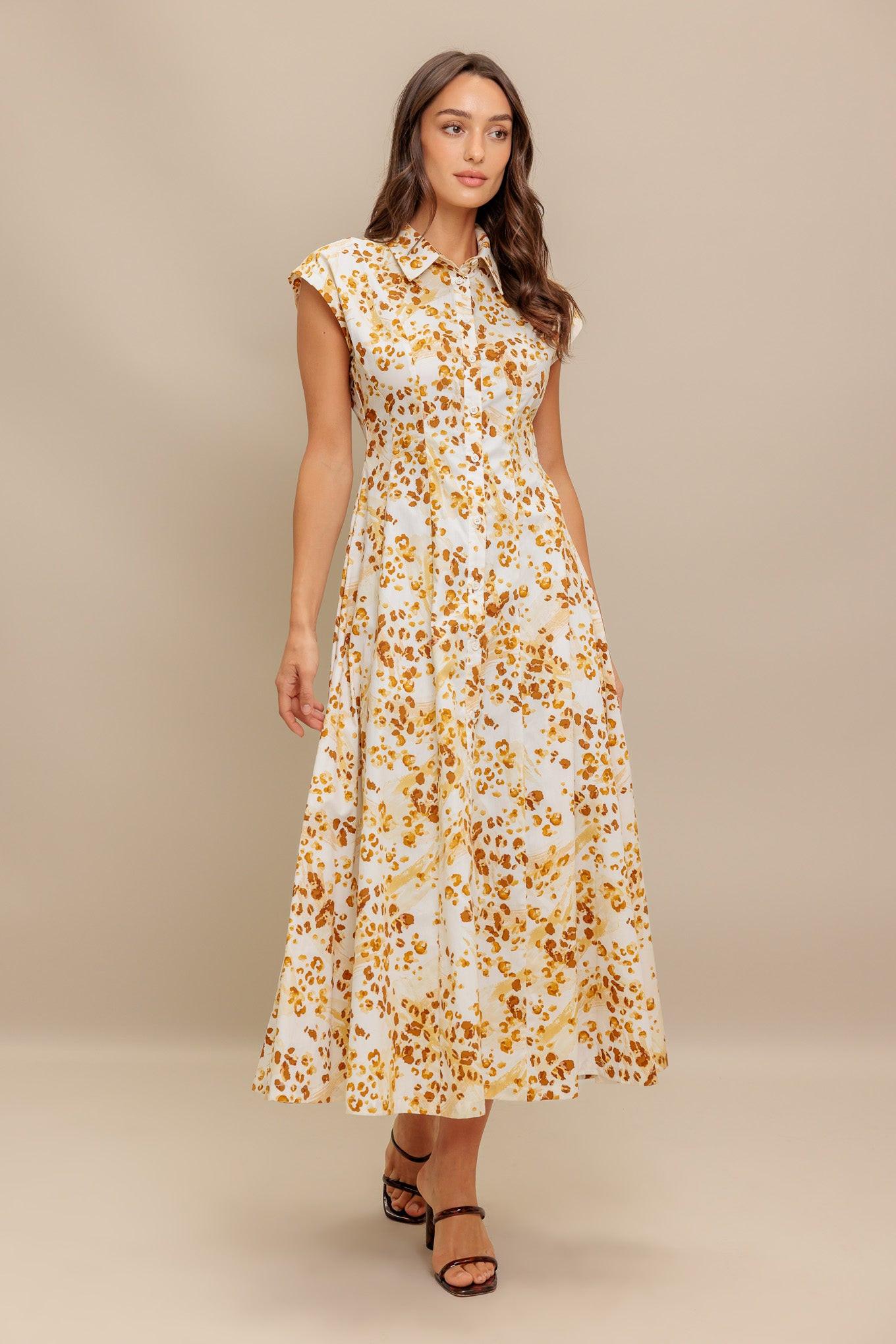 BUTTERCUP KISS WOVEN MIDI DRESS.